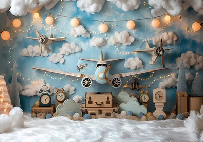 One Year Old Baby Birthday Backdrop Toys Bear White Balloons