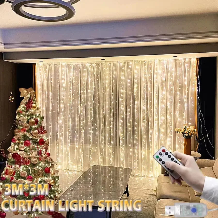 Christmas Lights Curtain Garland Merry Christmas Decorations For Home Christmas Ornaments Xmas Gifts Navidad 2025 New Year Decor