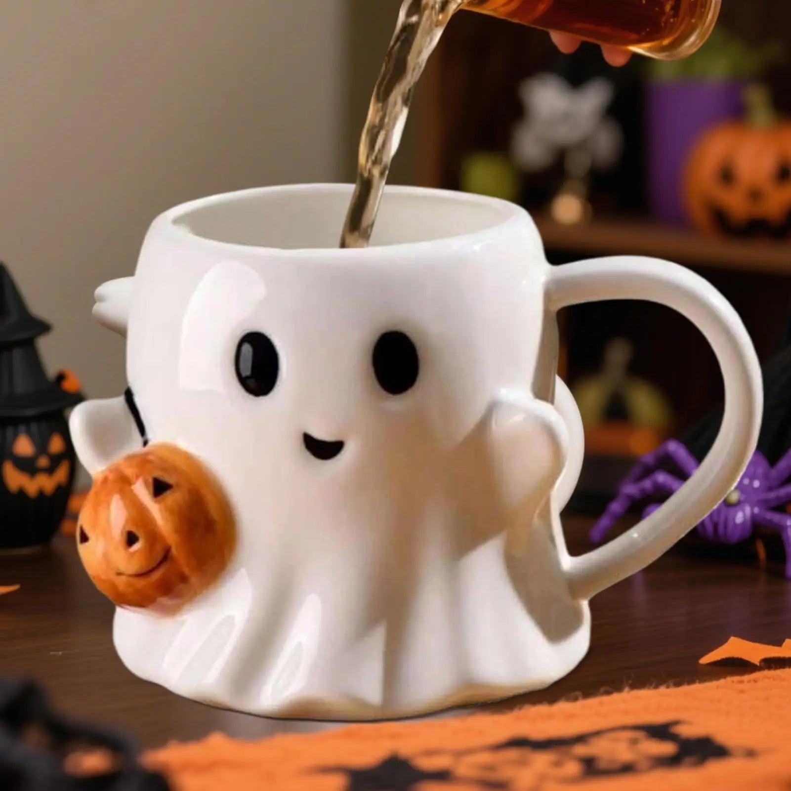600ML Halloween Coffee Cups Creative Funny Ghost Ceramic Mugs Home Office Drinking Cup for Kids Adults Halloween Birthday Gifts