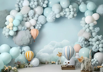 One Year Old Baby Birthday Backdrop Toys Bear White Balloons