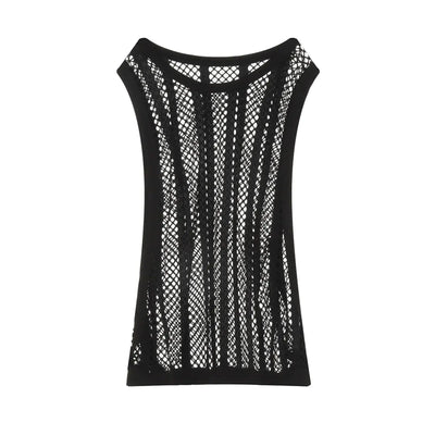 Men Tank Top Sleeveless Undershirt featuring a stylish black mesh design for spring and summer.