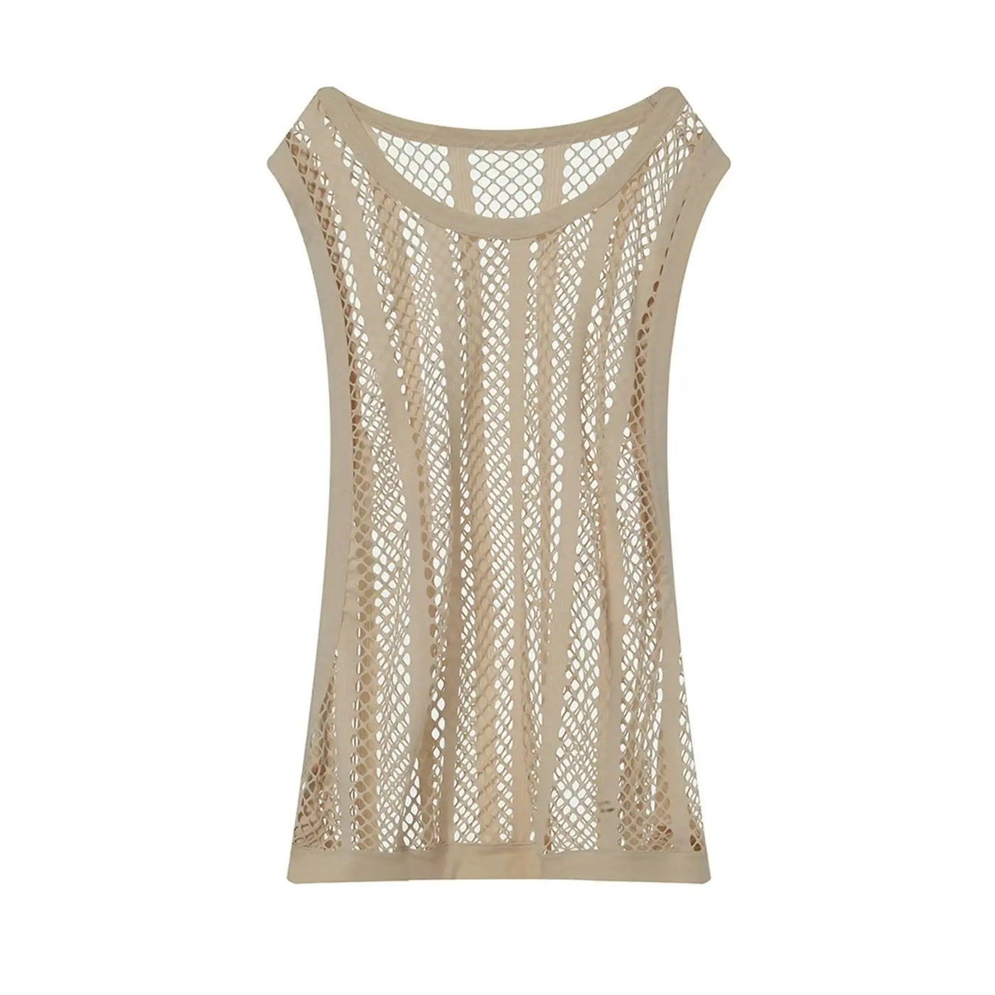 Men Tank Top Sleeveless Undershirt in beige mesh fabric, perfect for spring and summer wear.