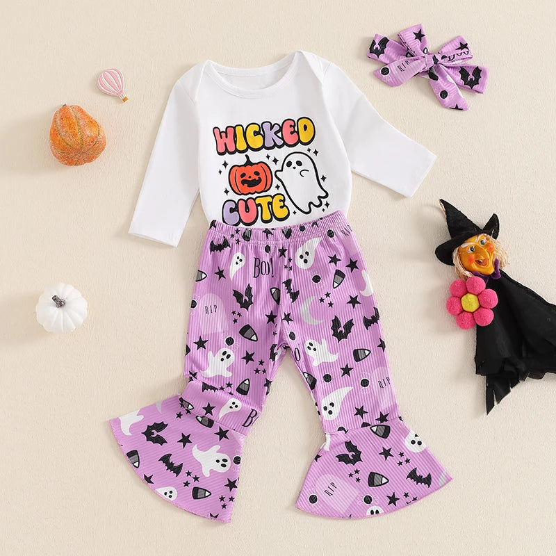 3Pcs Baby Boy Halloween Costumes Long Sleeve Jumpsuit Pumpkin Print Pants Hat Set Holiday Apparel for Infants