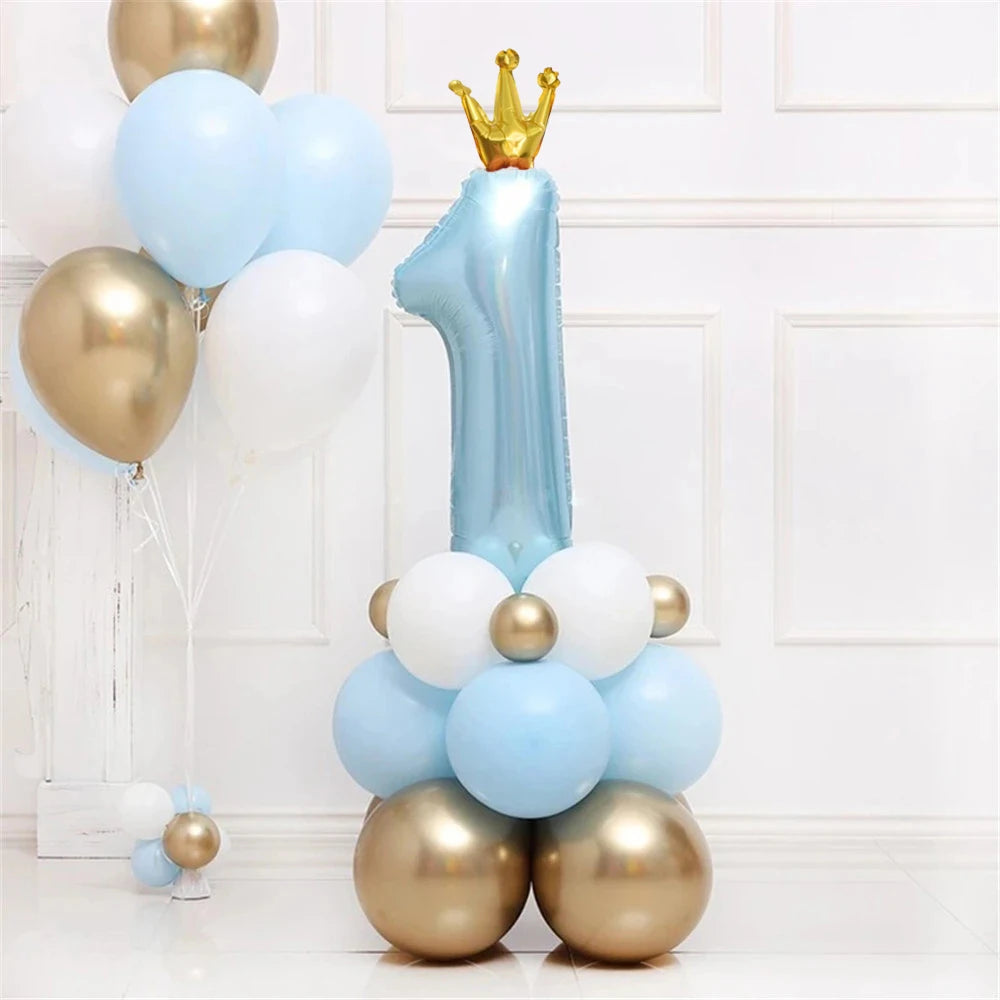 1st Happy Birthday Balloons Set Baby Boy Girl 40Inch Number 1 with Crown ball for Kids Birthday Party Baby Shower Decorations
