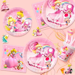 Cartoon Peach Birthday Party Supplies, 114pcs Cartoon Peach Party Decorations & Tableware Set - Party Plates and Napkins Cups