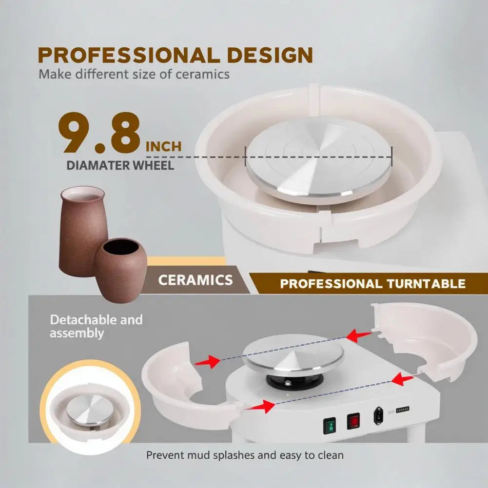 DIY Enthusiasts and Ceramic Artists Pottery Wheel 25CM Size 350W Electric Variable Speed with Foot Pedal and Detachable Basin fo