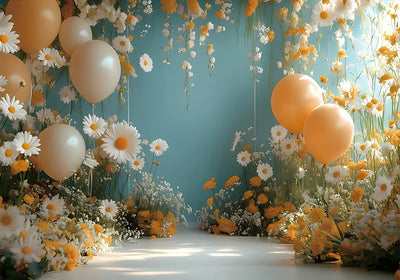 One Year Old Baby Birthday Backdrop Toys Bear White Balloons