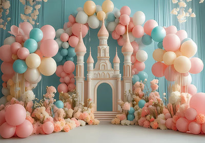 One Year Old Baby Birthday Backdrop Toys Bear White Balloons