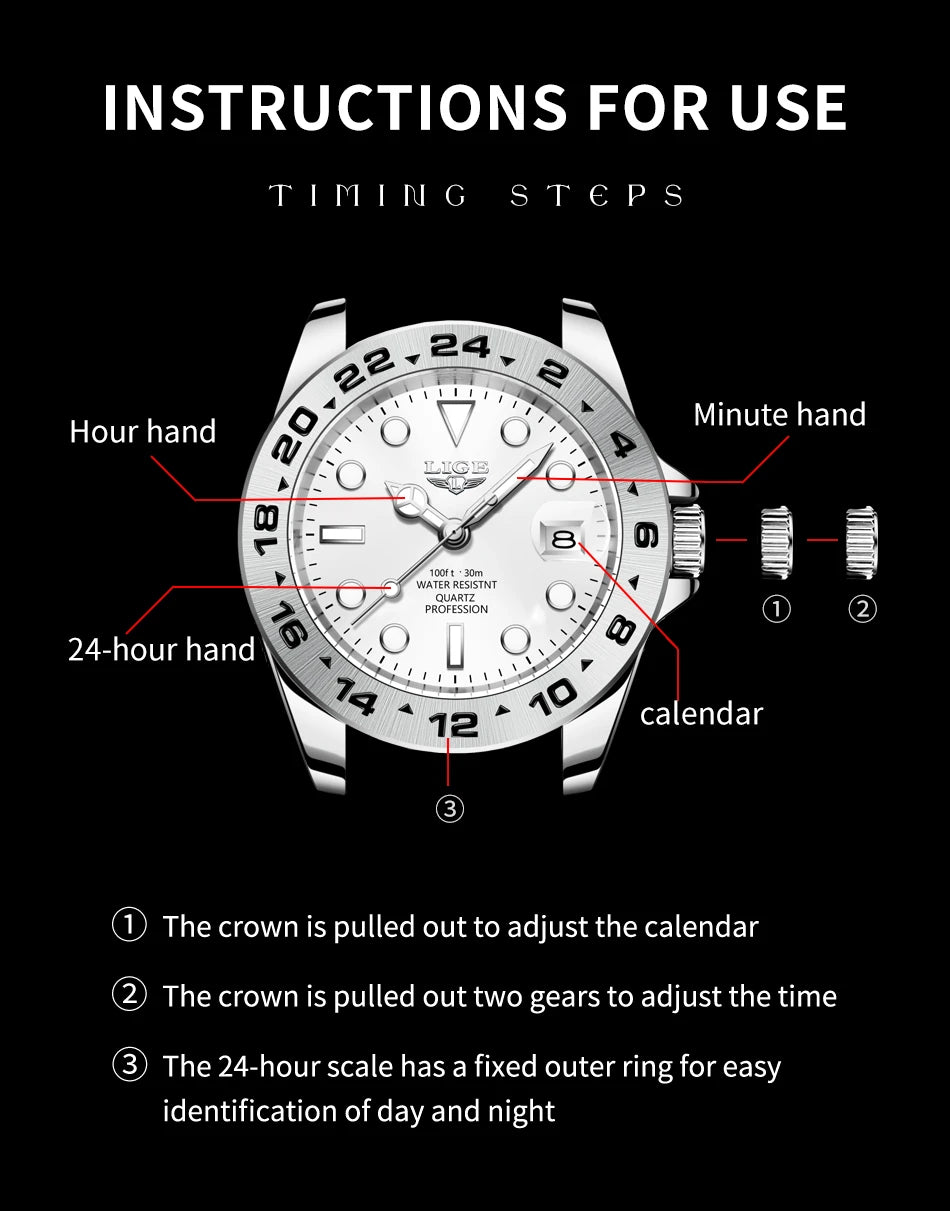 LIGE stainless steel wrist watches for men