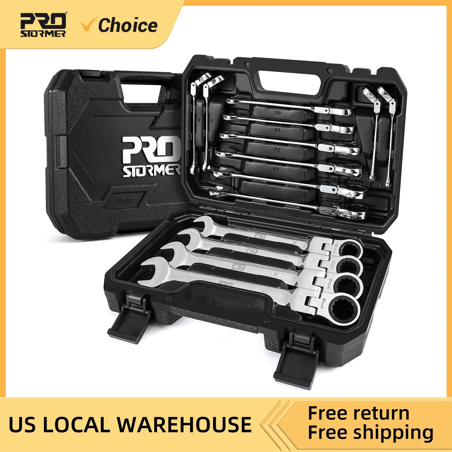 14 Piece Flex-Head Ratchet Set 6-19mm Metric Chrome Vanadium Steel Ratchet Combination End Wrench Set By Prostormer