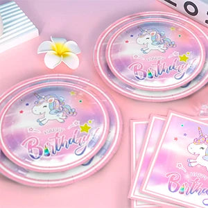 Unicorn Birthday Party Supplies,116pcs Decorations&Birthdays Tableware Set-Unicorn Party Plates Napkins Table Cloth etc