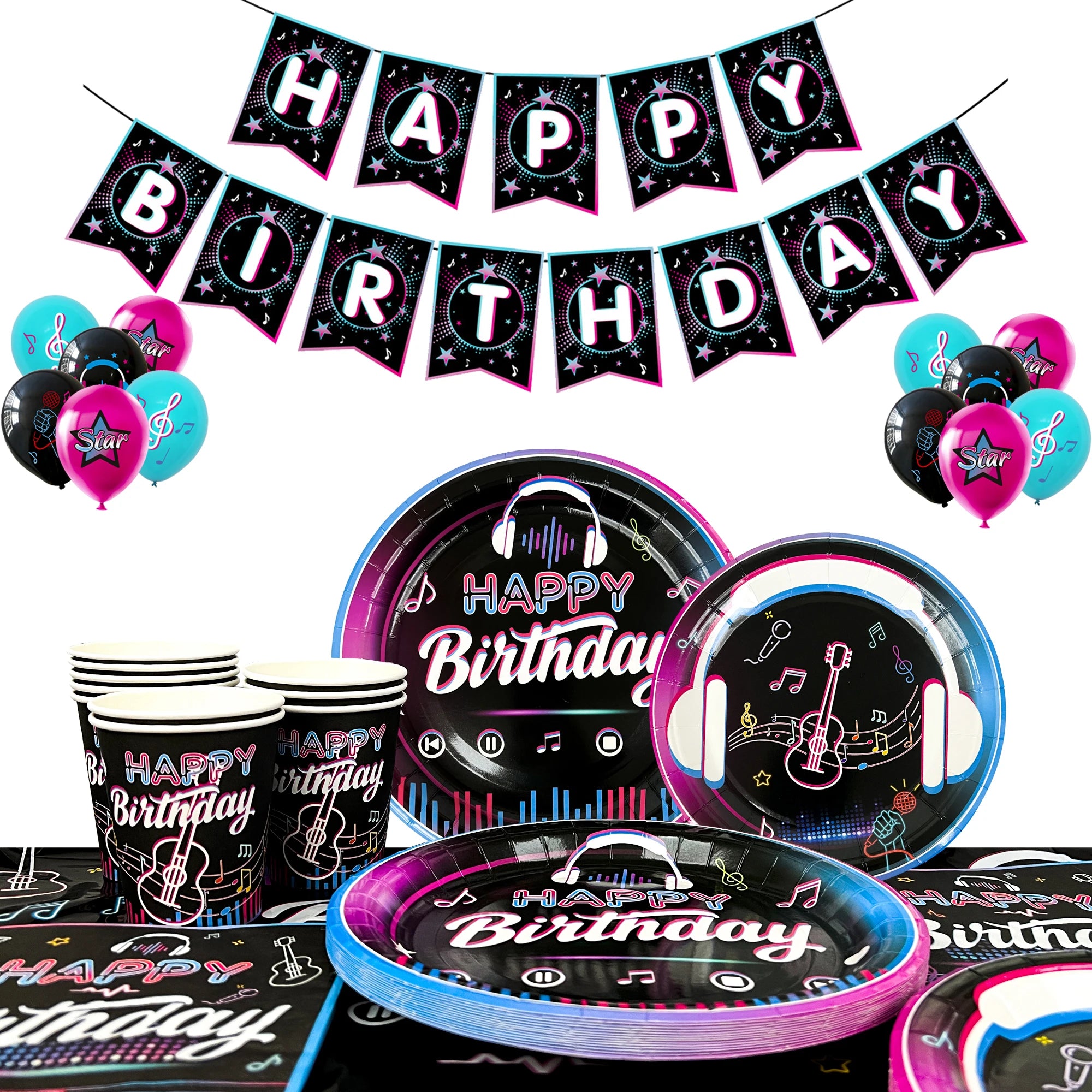 Music Party Decorations,77pcs Music Birthday Party Decorations Tableware Set - Music Balloons Banner Tablecloth Plates Cups