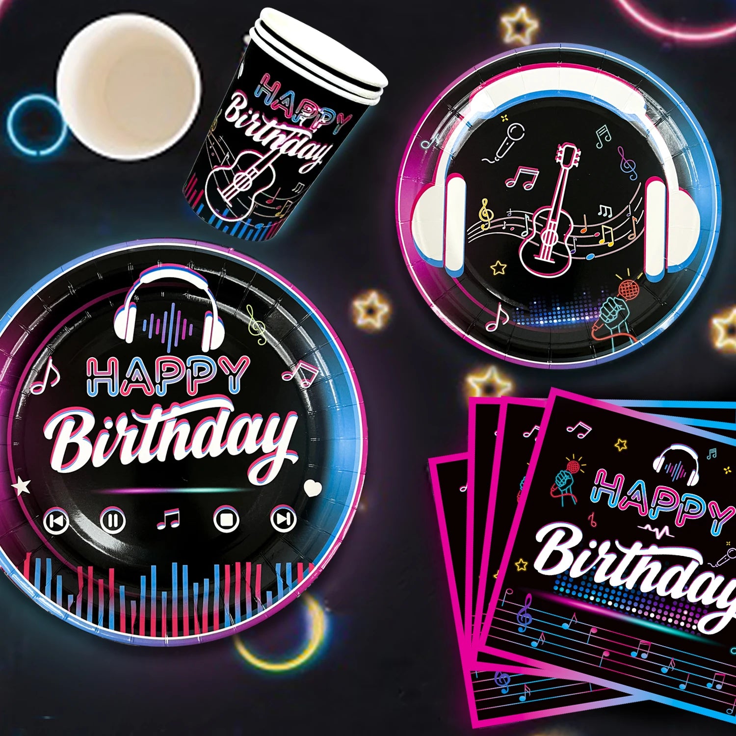 Music Party Decorations,77pcs Music Birthday Party Decorations Tableware Set - Music Balloons Banner Tablecloth Plates Cups