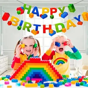 Building Blocks Birthday Party Supplies-66pcs Party Tableware set-Building Block Party Plates Napkins Tablecloth etc