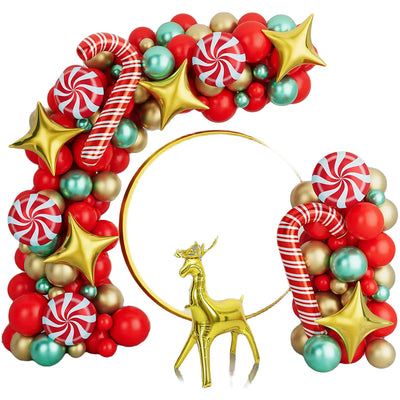 Christmas crutches, candy, golden deer, balloon decoration,