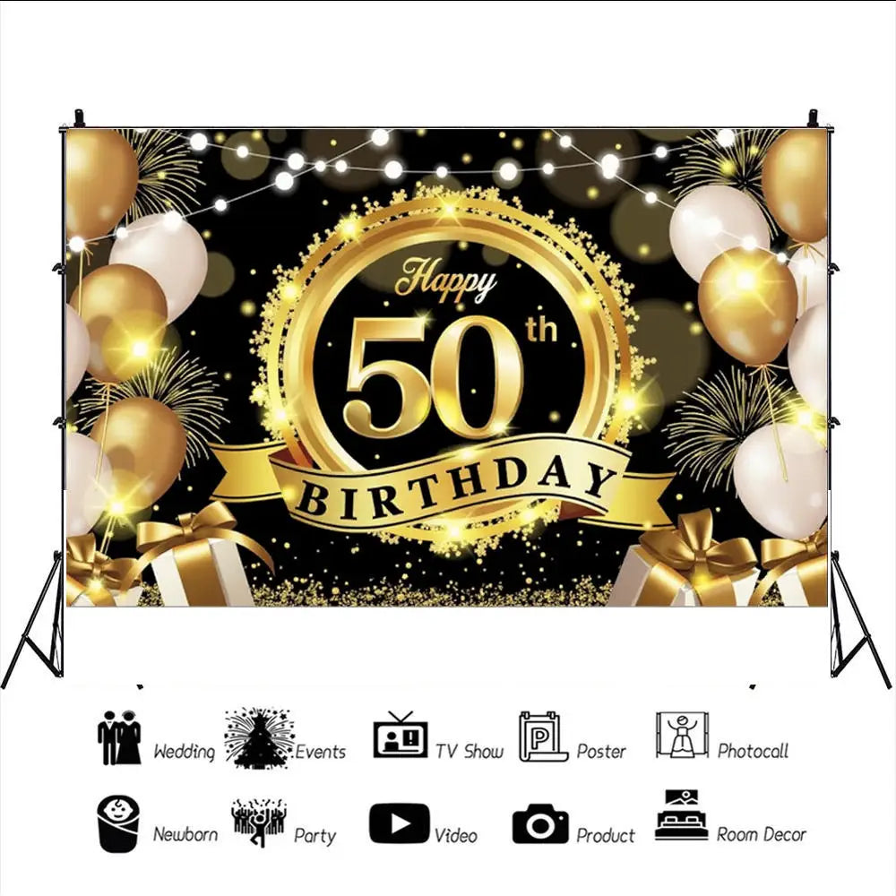 18th/50th/65th Happy Birthday Backdrop Background Banner For Man Woman Napkin Balloon Door Curtain 50 Years Anniversary