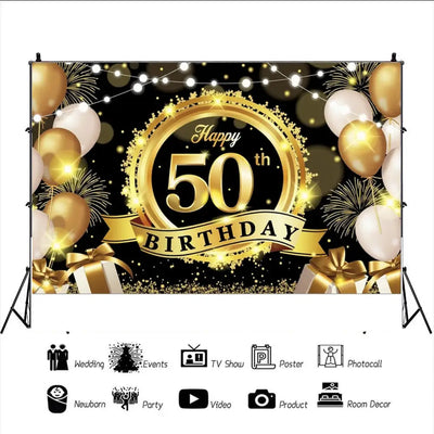 18th/50th/65th Happy Birthday Backdrop Background Banner