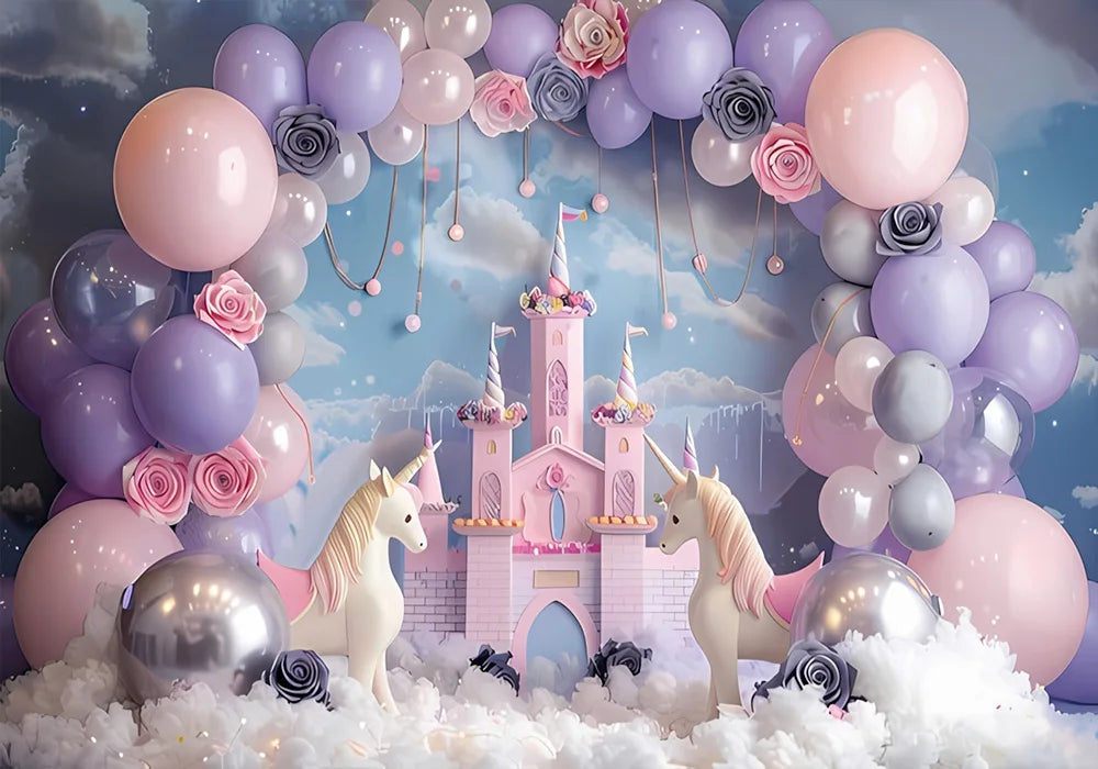 One Year Old Baby Birthday Backdrop Toys Bear White Balloons