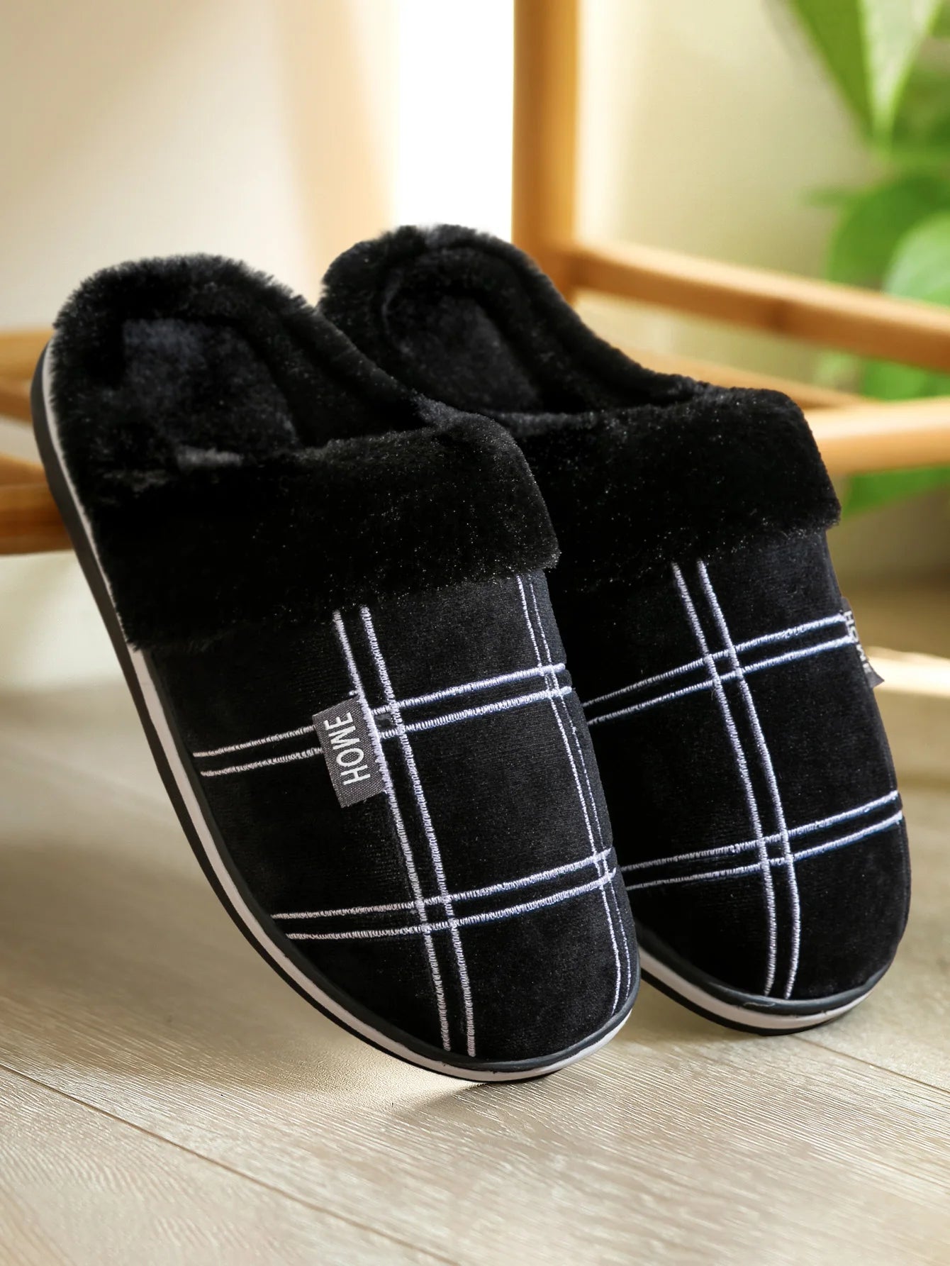 Plaid Warm Soft Comfortable Non Slip Living room Shoes
