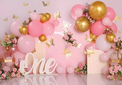 One Year Old Baby Birthday Backdrop Toys Bear White Balloons