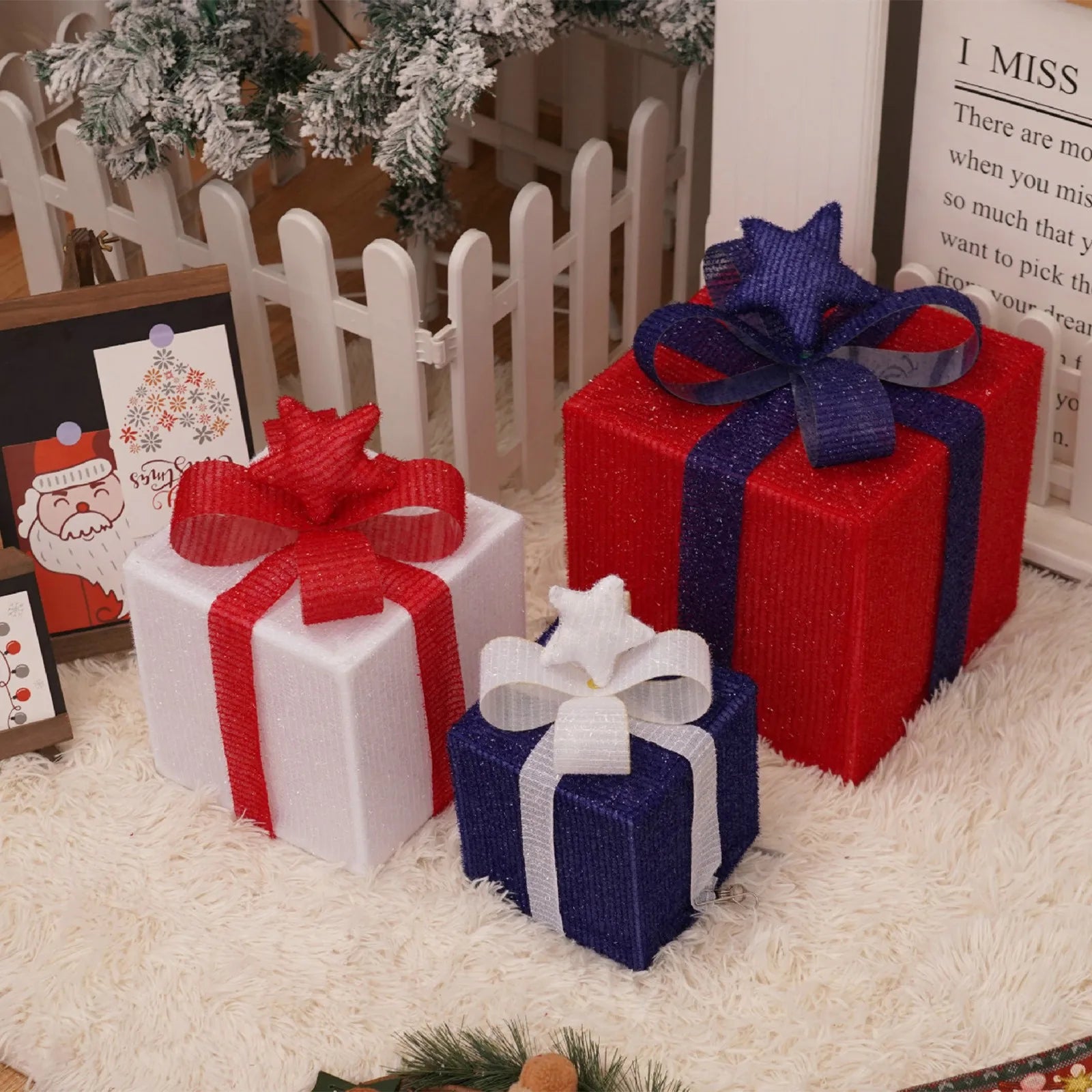 Christmas Decoration 3pcs Transparent Plastic Christmas Gift Boxes With Warm White LED Lights Christmas Tree Skirt Ornament