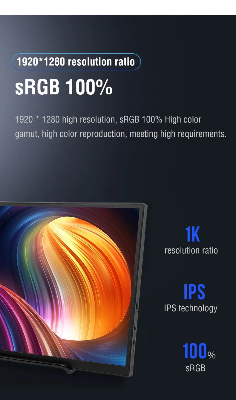 Anmite 10.5-Inch Portable Monitor 1280P HDR 16:10 Low Blue Light For XBox PS4 / 5 Switch Cell Phone PC Loptop Extension