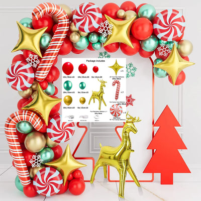 Christmas crutches, candy, golden deer, balloon decoration,