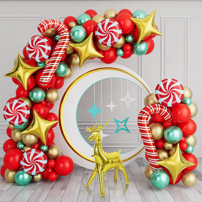 Christmas crutches, candy, golden deer, balloon decoration,