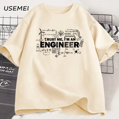 Engineer t-shirt for men featuring graphic design with the text 'Trust me, I'm an ENGINEER' by USEMEI.
