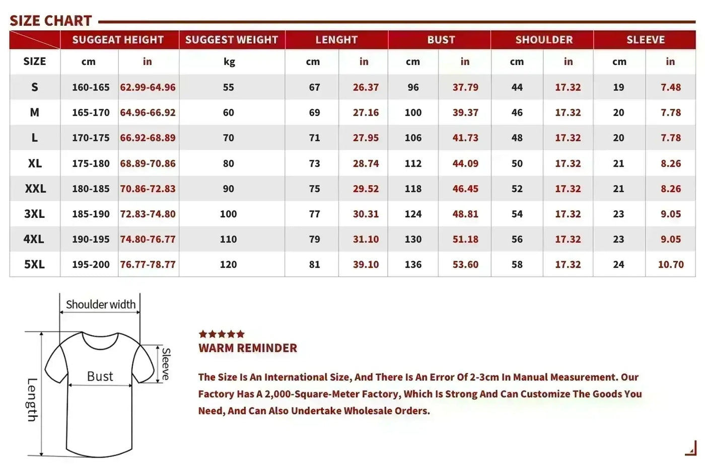 Size chart for Stand T-Shirt for Men Graphic T Shirts Tops including measurements for various sizes.