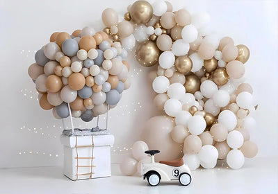 One Year Old Baby Birthday Backdrop Toys Bear White Balloons