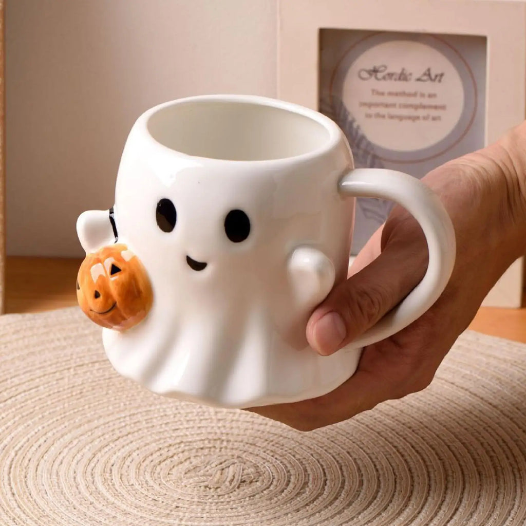 600ML Halloween Coffee Cups Creative Funny Ghost Ceramic Mugs Home Office Drinking Cup for Kids Adults Halloween Birthday Gifts