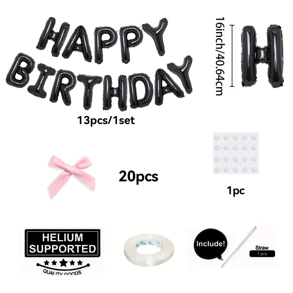 1Set Black White Happy Birthday Pink Bow Balloon Set Girl's Birthday Party Decoration Baby Shower Globos Gift Supplies Letter