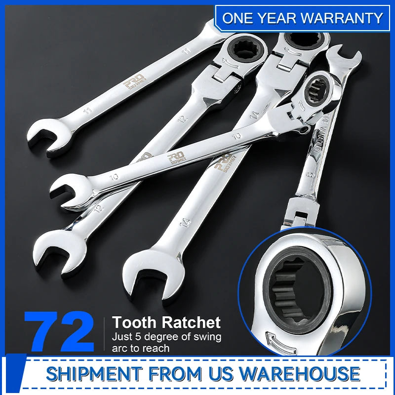 14 Piece Flex-Head Ratchet Set 6-19mm Metric Chrome Vanadium Steel Ratchet Combination End Wrench Set By Prostormer