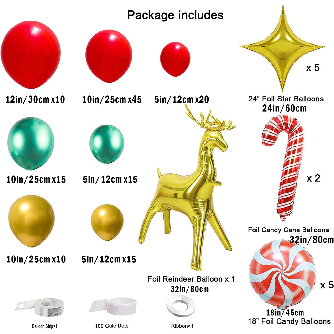 Christmas crutches, candy, golden deer, balloon decoration,