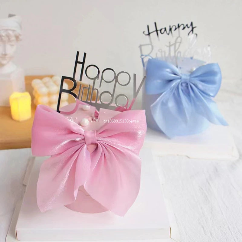 Happy Birthday Cake Topper Bow-knot Wedding Anniversary Cupcake Toppers Baking DIY Party Flag Baby Shower Cake Decor decoracion