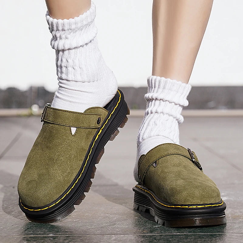 Big Leather Casual Slippers Summer Half Slipper, Non Slip