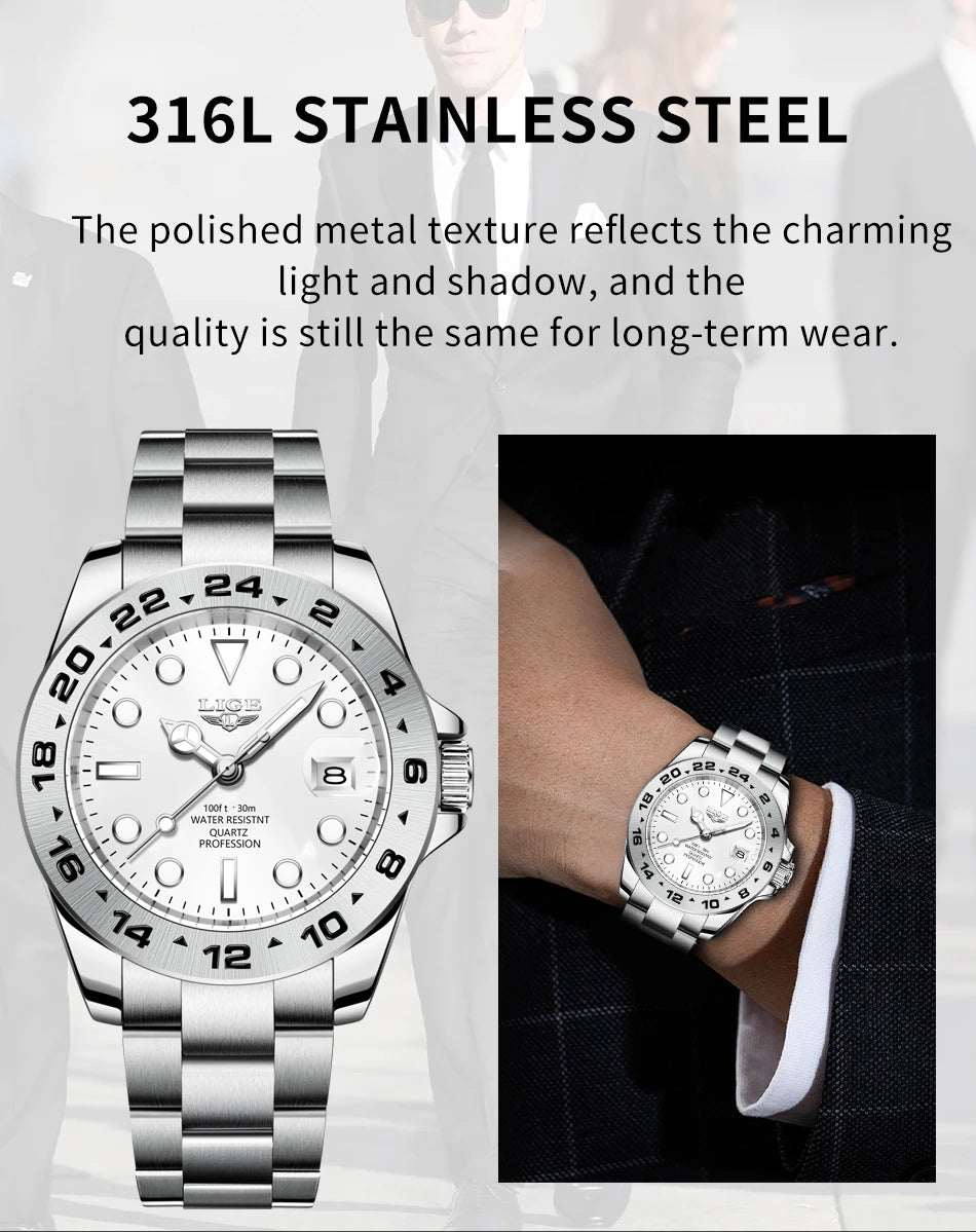 LIGE stainless steel wrist watches for men