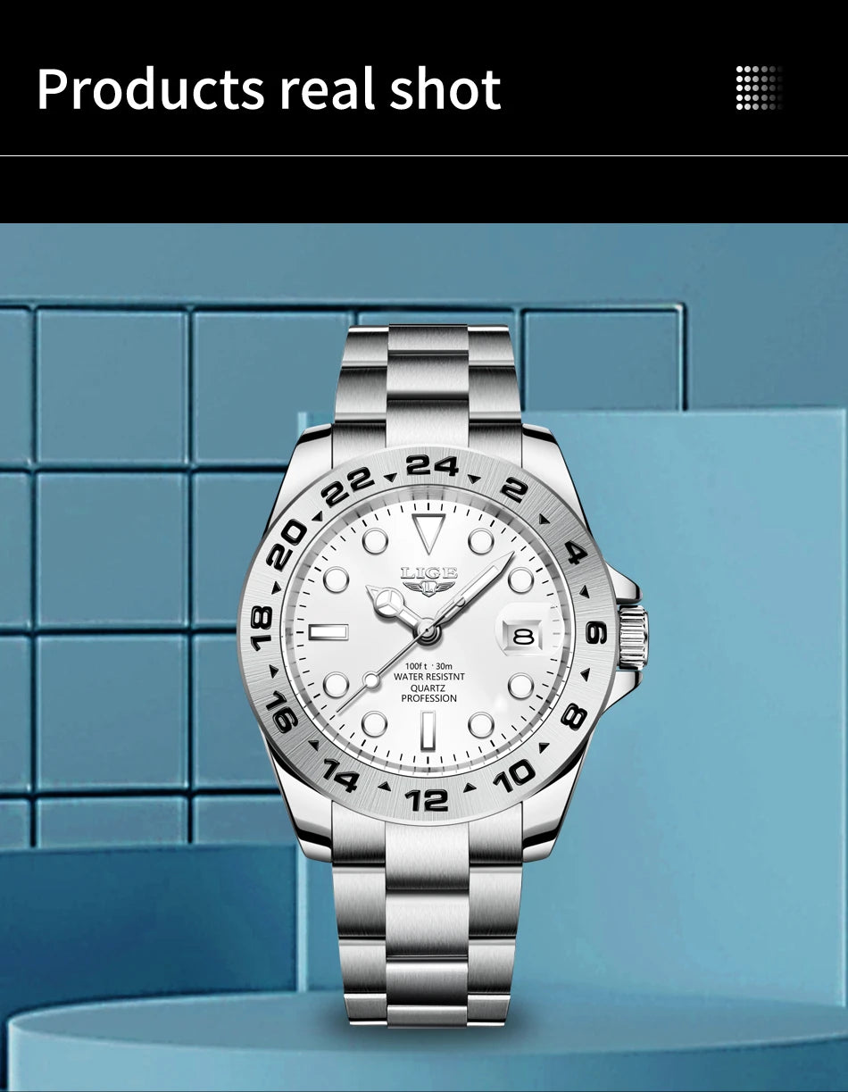 LIGE stainless steel wrist watches for men