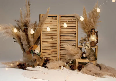 One Year Old Baby Birthday Backdrop Toys Bear White Balloons