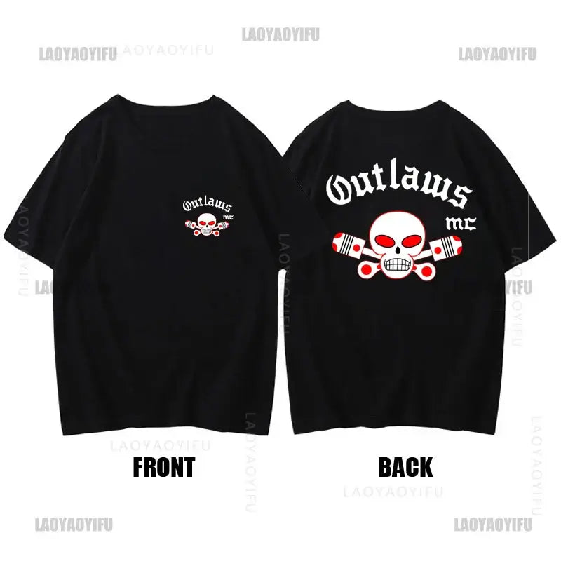 Outlaws MC men T shirt support outlaws t-shirt summer brand featuring front and back designs with skull logo.