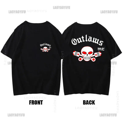 Outlaws MC men T shirt support outlaws t-shirt summer brand featuring front and back designs with skull logo.