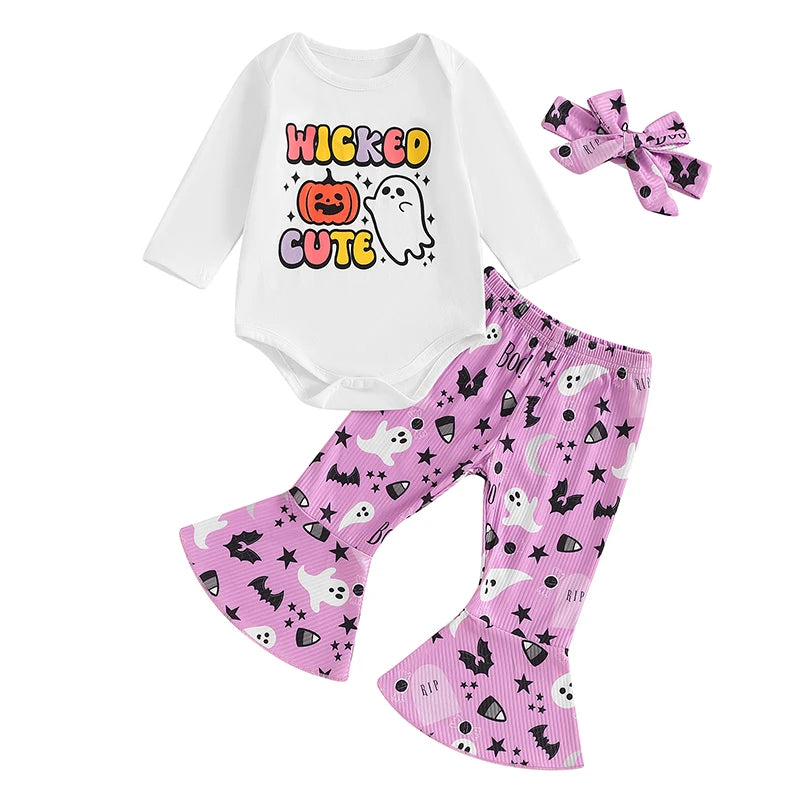 3Pcs Baby Boy Halloween Costumes Long Sleeve Jumpsuit Pumpkin Print Pants Hat Set Holiday Apparel for Infants