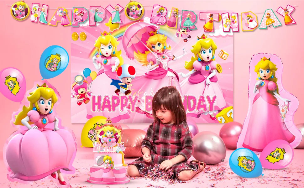 Cartoon Peach Birthday Party Supplies, 114pcs Cartoon Peach Party Decorations & Tableware Set - Party Plates and Napkins Cups