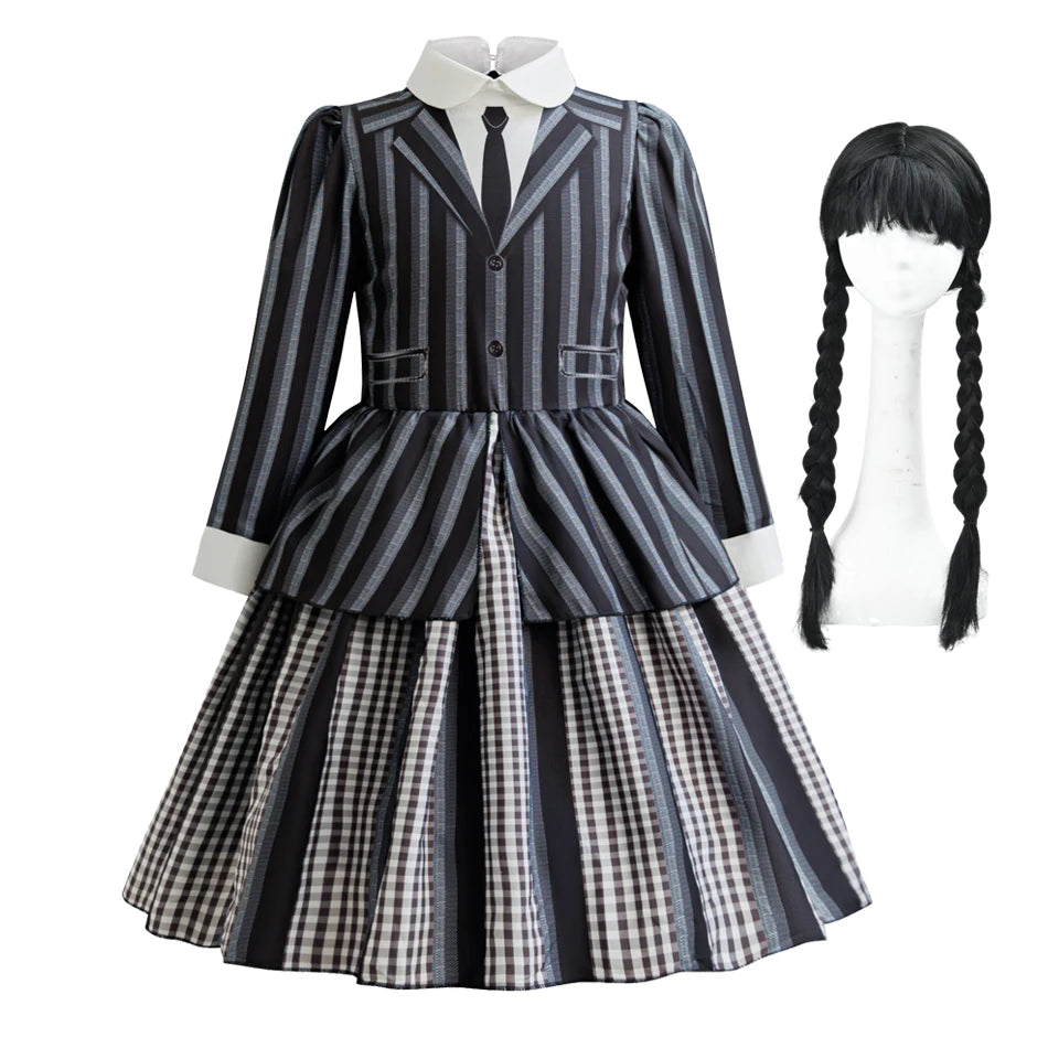 Girl Dress Wednesdays Addam Cosplay Family Halloween Costume Birthday Party Stage Performance Costume Carnival Kids Dress Up