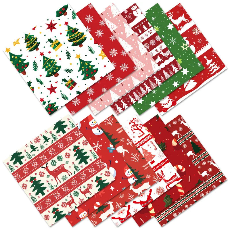 12Zhang/Christmas Decoration Material Paper ，Snowflake Christmas Tree Snowman PatternDIYScrapbook Paper Gift Wrapping Paper