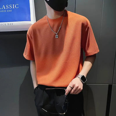orange o neck t shirt for men