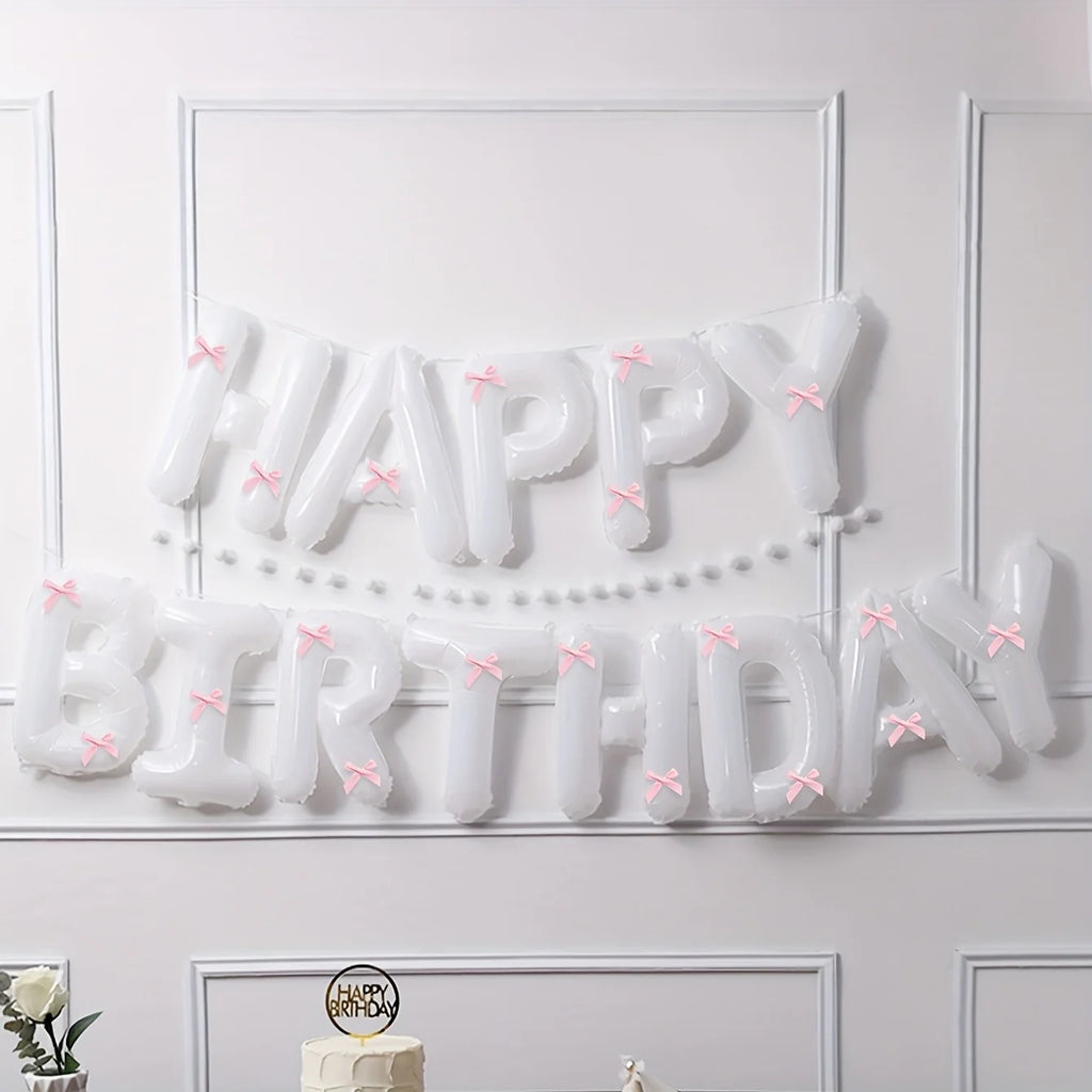 1Set Black White Happy Birthday Pink Bow Balloon Set Girl's Birthday Party Decoration Baby Shower Globos Gift Supplies Letter