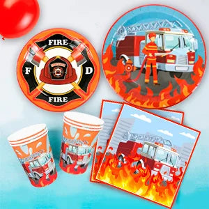 Fire Truck Birthday Party Supplies,95pcs  Birthday Party Decorations for Boys-Firetruck Birthday Balloons Plates Napkins etc