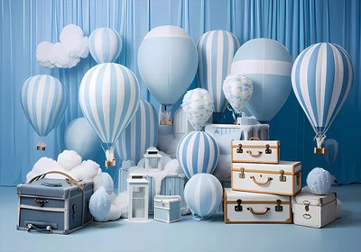 One Year Old Baby Birthday Backdrop Toys Bear White Balloons